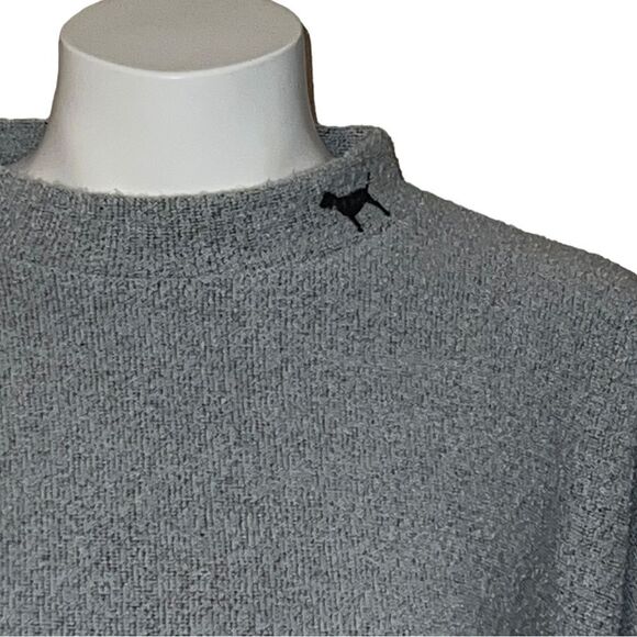 PINK Victoria's Secret Terry Knit Gray Sweater Dog Logo Oversized Medium EUC - Picture 5 of 7
